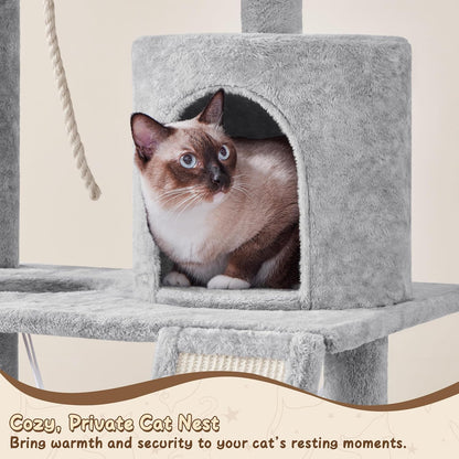 63.5In Multi-Level Cat Tree Tower Condo with Scratching Posts, Platform & Hammock, Cat Activity Center Play Furniture for Kittens, Cats, and Pets