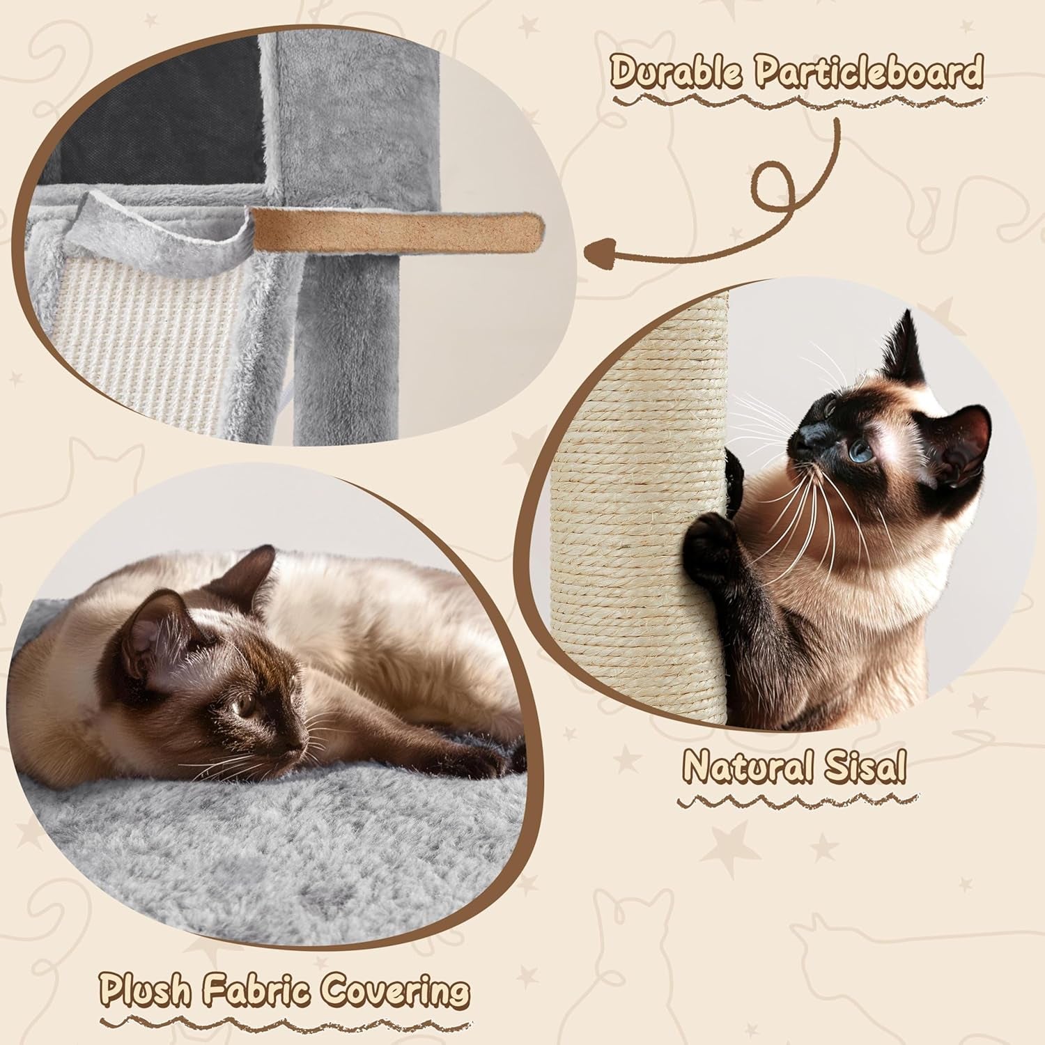 63.5In Multi-Level Cat Tree Tower Condo with Scratching Posts, Platform & Hammock, Cat Activity Center Play Furniture for Kittens, Cats, and Pets