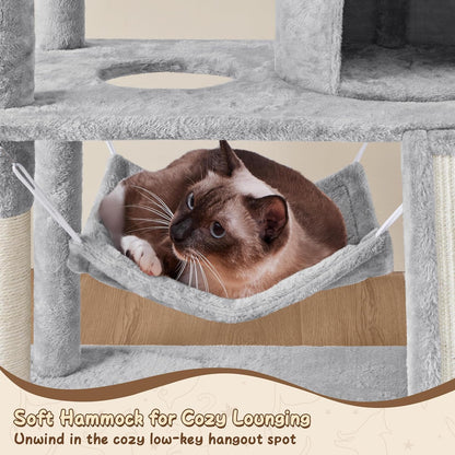 63.5In Multi-Level Cat Tree Tower Condo with Scratching Posts, Platform & Hammock, Cat Activity Center Play Furniture for Kittens, Cats, and Pets