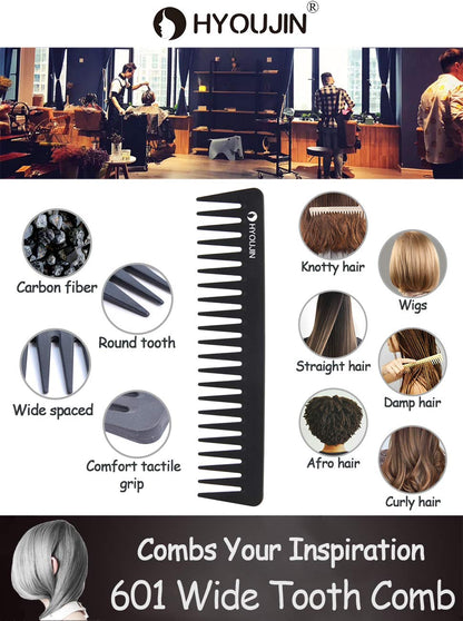 601 Black Carbon Wide Tooth Comb Detangling Comb Detangler Hair Comb for Long Wet Hair Hair Straighten Curly Hair 230℃ Heat Resistan