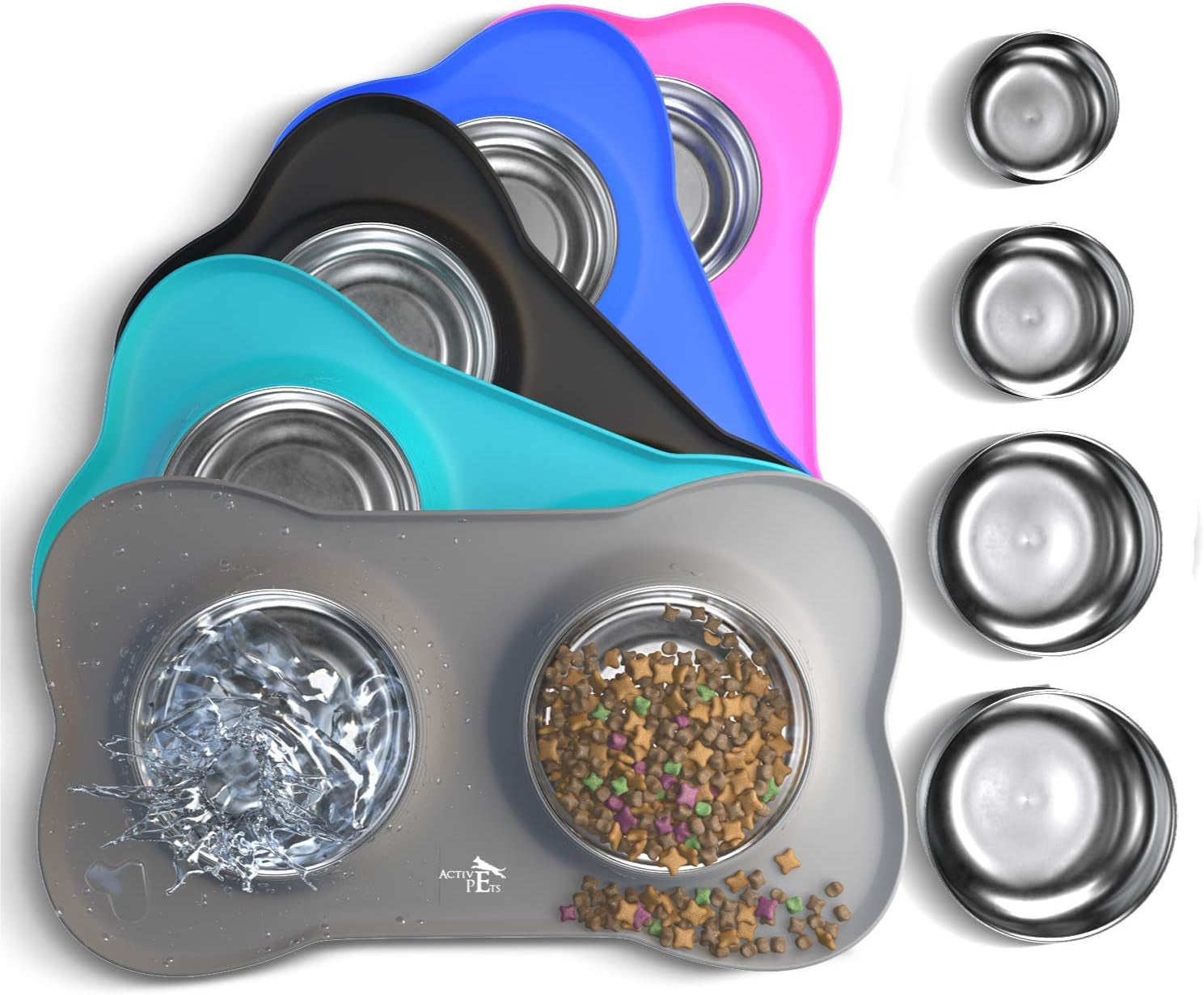 Dog Bowl Set, Stainless Steel No Spill Mess-Proof Food & Water Food Bowls with Skid Resistant Silicone Mat, Dog Bowls Small Size Dog, Medium, & Large, Pet Puppy Bowls & Dishes